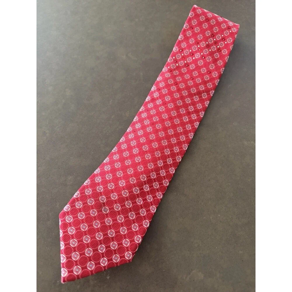AQUASCUTUM 100% Red Silk Tie With Embellished Rhinestone Bling